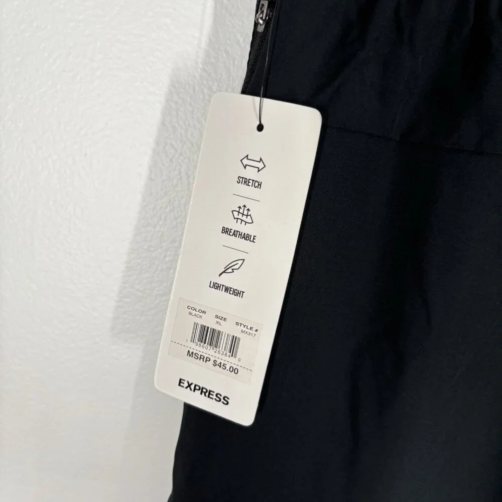 Express Men Sz XL Black Drawstring Elastic Waist Zip Pocket 7